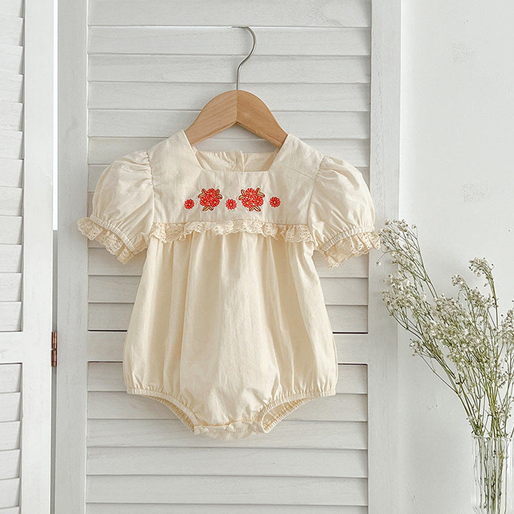MyKids-USA® Baby Kids Girls Flowers Pattern Embroidery Short Sleeves Square Neck Dress And Bloomers Sets And bodysuit – Princess Sister Matching Set