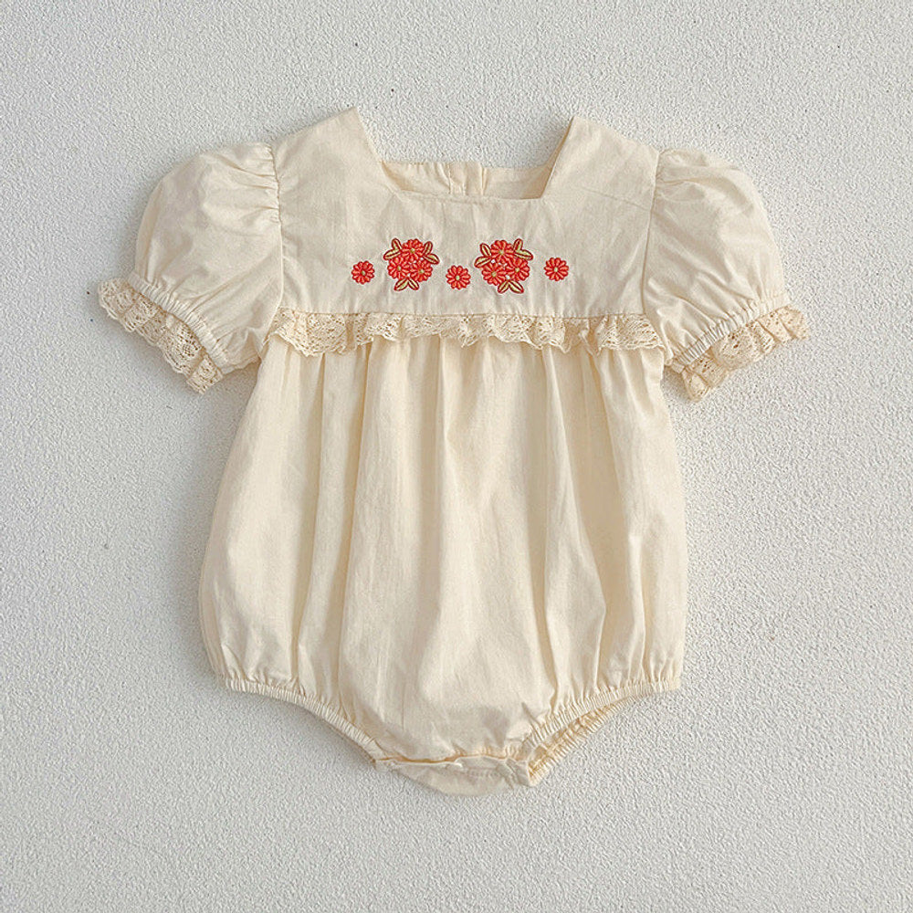 MyKids-USA® Baby Kids Girls Flowers Pattern Embroidery Short Sleeves Square Neck Dress And Bloomers Sets And bodysuit – Princess Sister Matching Set