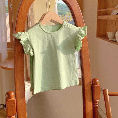 MyKids-USA® Girls Crew Neck Solid Color Fly Sleeves Top T-Shirt