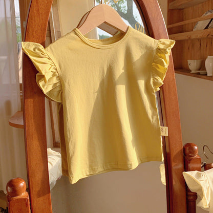 MyKids-USA® Girls Crew Neck Solid Color Fly Sleeves Top T-Shirt