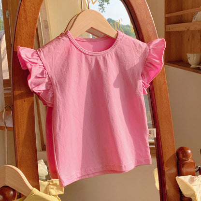 MyKids-USA® Girls Crew Neck Solid Color Fly Sleeves Top T-Shirt
