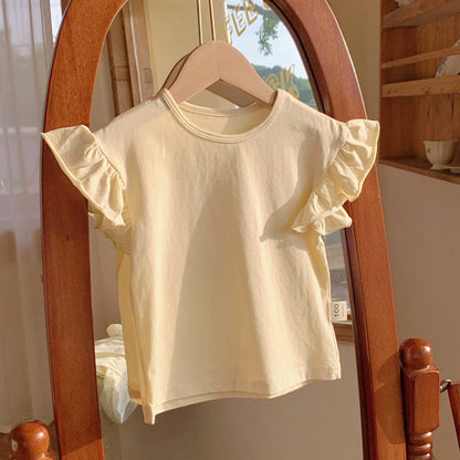 MyKids-USA® Girls Crew Neck Solid Color Fly Sleeves Top T-Shirt