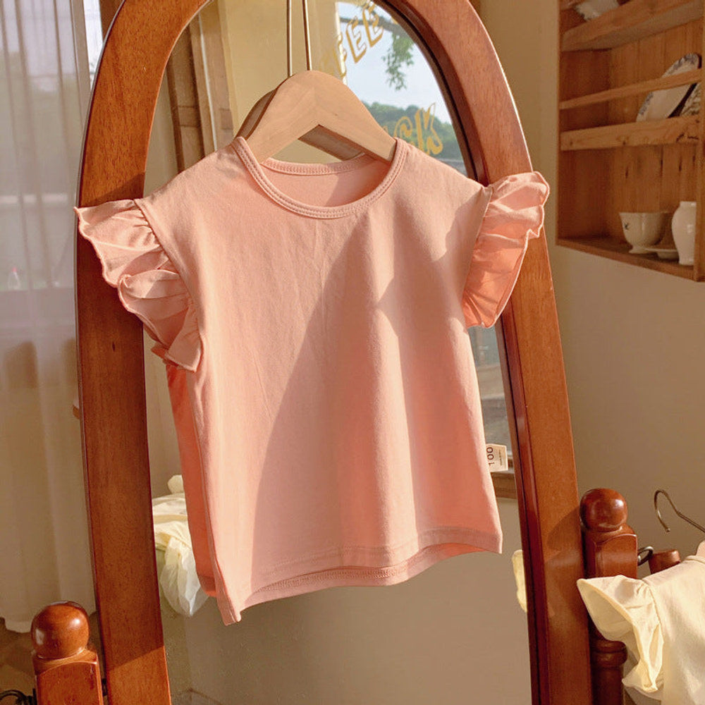 MyKids-USA® Girls Crew Neck Solid Color Fly Sleeves Top T-Shirt