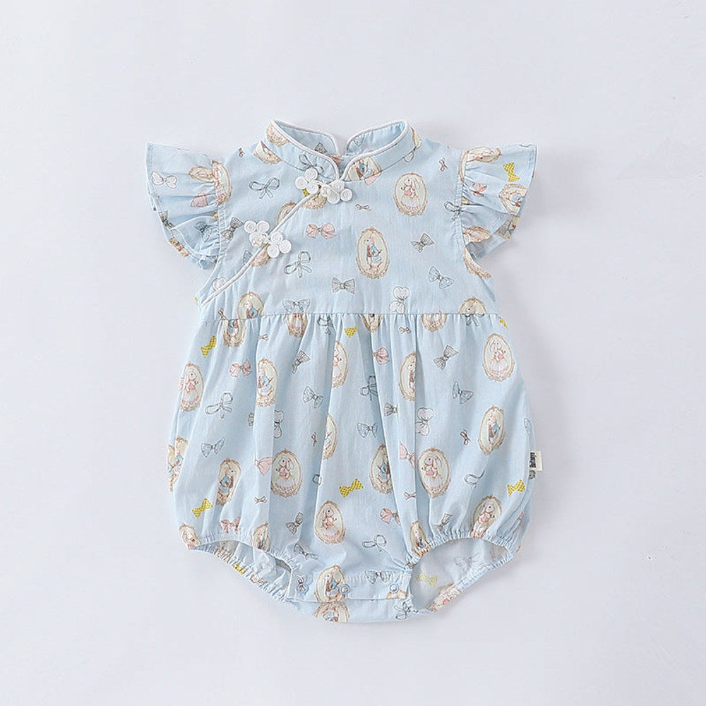MyKids-USA® Baby Girls Rabbits Print Fly Sleeves Stand Collar bodysuit