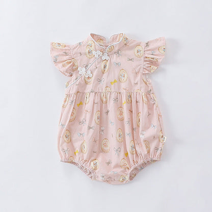 MyKids-USA® Baby Girls Rabbits Print Fly Sleeves Stand Collar bodysuit