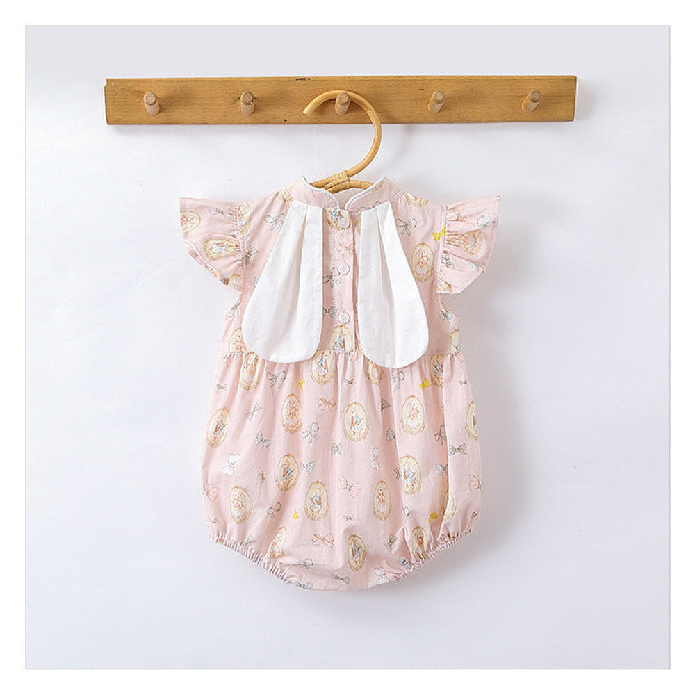 MyKids-USA® Baby Girls Rabbits Print Fly Sleeves Stand Collar bodysuit