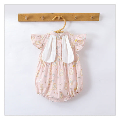 MyKids-USA® Baby Girls Rabbits Print Fly Sleeves Stand Collar bodysuit