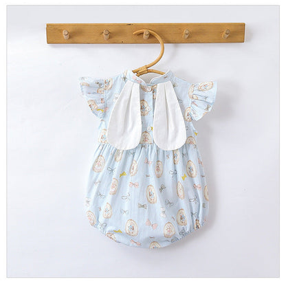 MyKids-USA® Baby Girls Rabbits Print Fly Sleeves Stand Collar bodysuit