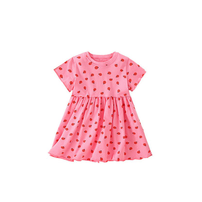 MyKids-USA® Baby Kids Girls Short Sleeves Ladybird Print Pink Dress