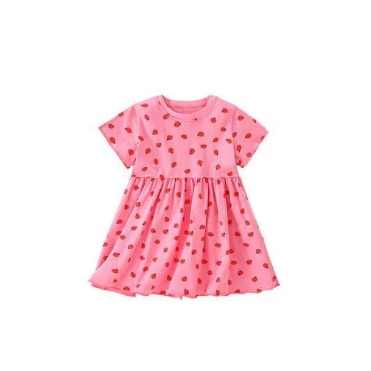 MyKids-USA® Summer Arrival Baby Kids Girls Short Sleeves Ladybird Print Pink Dress