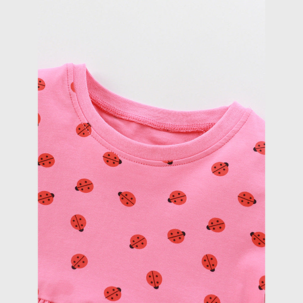 MyKids-USA® Baby Kids Girls Short Sleeves Ladybird Print Pink Dress