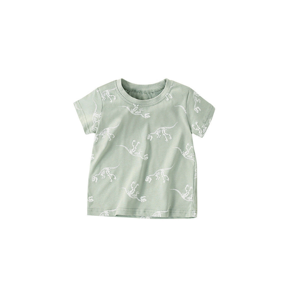 MyKids-USA® Boys’ Bony Dinosaur Cartoon Pattern Short Sleeves T-Shirt In European And American Style For Summer
