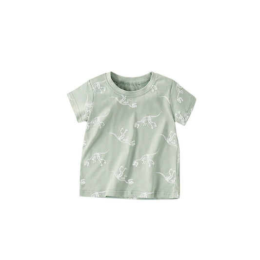MyKids-USA® Boys’ Bony Dinosaur Cartoon Pattern Short Sleeves T-Shirt In European And American Style For Summer