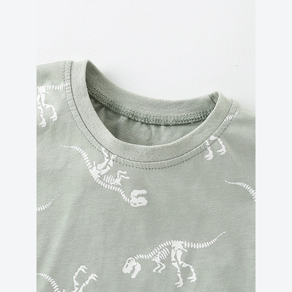 MyKids-USA® Boys’ Bony Dinosaur Cartoon Pattern Short Sleeves T-Shirt In European And American Style For Summer