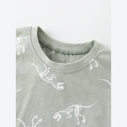 MyKids-USA® Boys’ Bony Dinosaur Cartoon Pattern Short Sleeves T-Shirt In European And American Style For Summer