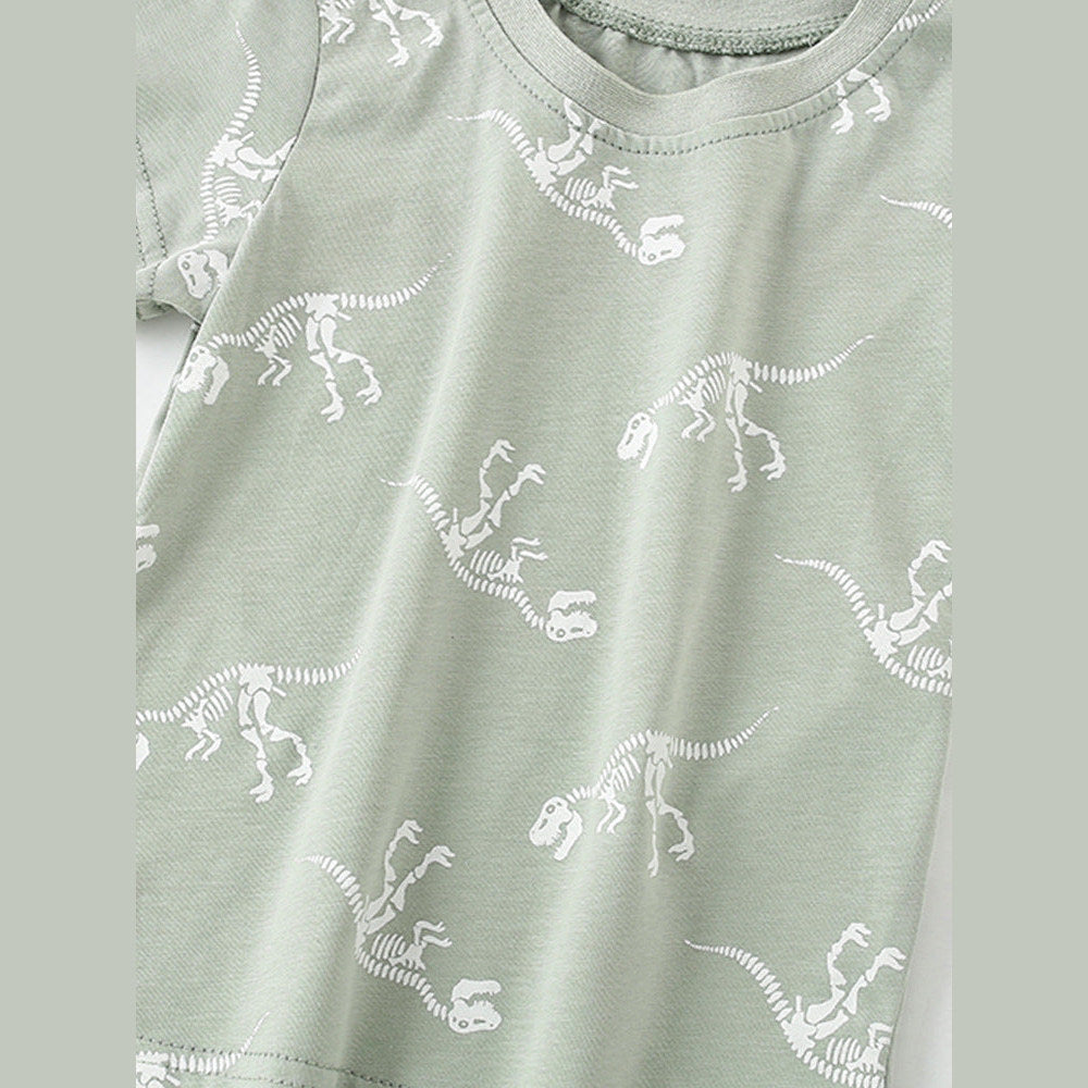 MyKids-USA® Boys’ Bony Dinosaur Cartoon Pattern Short Sleeves T-Shirt In European And American Style For Summer
