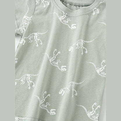 MyKids-USA® Boys’ Bony Dinosaur Cartoon Pattern Short Sleeves T-Shirt In European And American Style For Summer