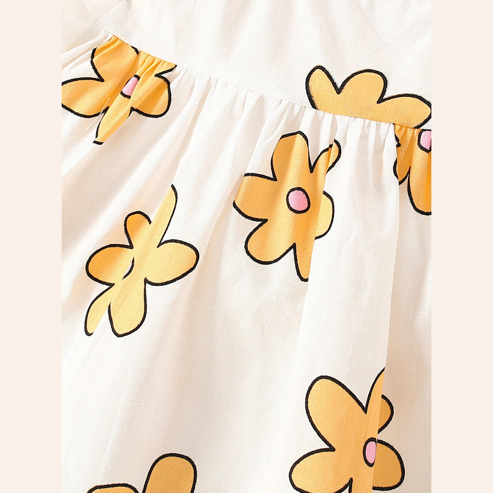 MyKids-USA® Baby Kids Girls Fly Sleeves Floral Print Square Neck Yellow Dress