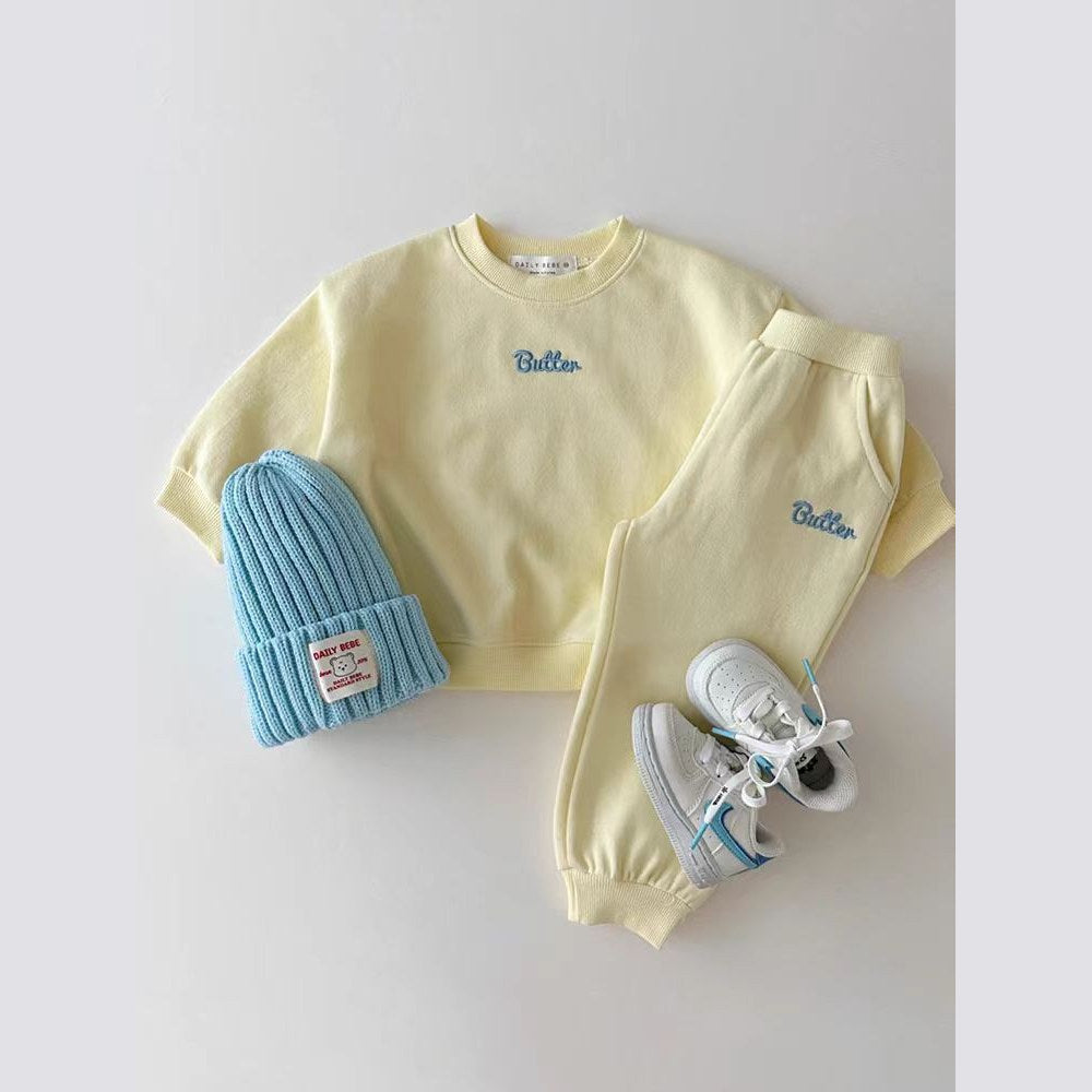 MyKids-USA® Baby Kids Unisex Casual Letter Embroidery Pullover And Pants Clothing Set