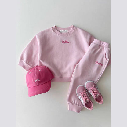 MyKids-USA® Baby Kids Unisex Casual Letter Embroidery Pullover And Pants Clothing Set