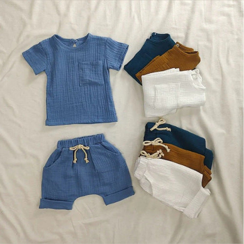 MyKids-USA® Baby Kids Short Sleeves Solid Color T-Shirt And Shorts Casual Clothing Set