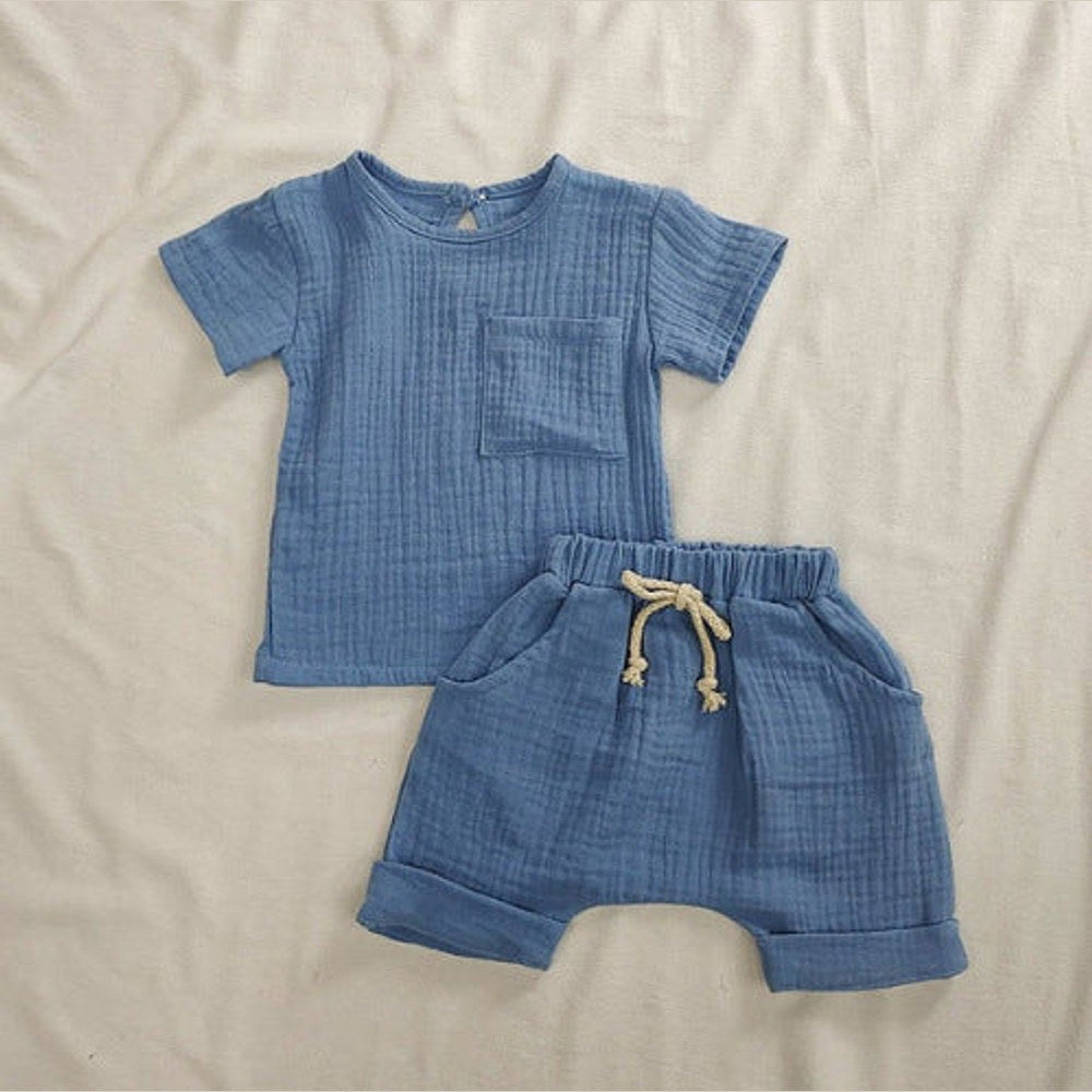 MyKids-USA® Baby Kids Short Sleeves Solid Color T-Shirt And Shorts Casual Clothing Set