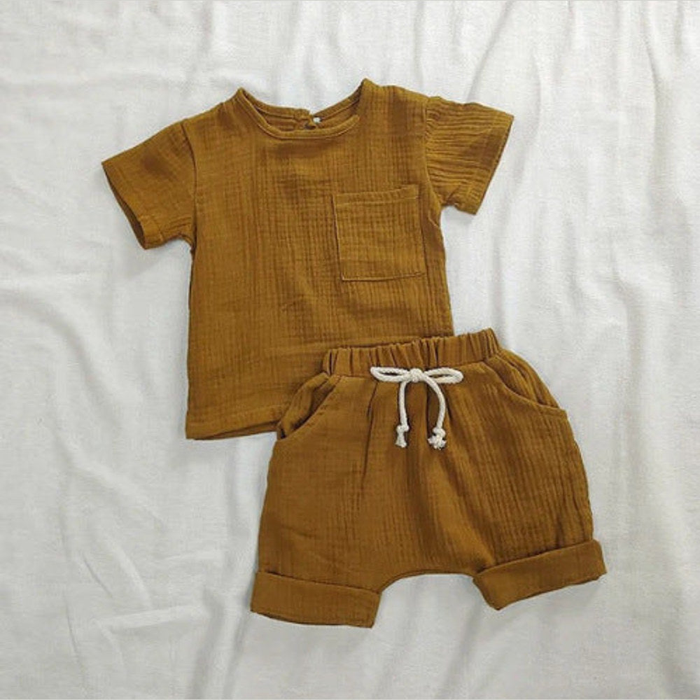 MyKids-USA® Baby Kids Short Sleeves Solid Color T-Shirt And Shorts Casual Clothing Set