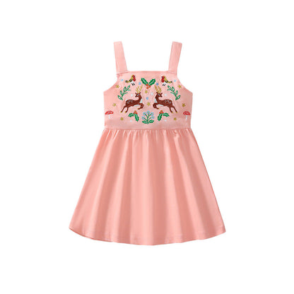 MyKids-USA® Girls Sleeveless Symmetrical Cartoon Pattern Strap Dress
