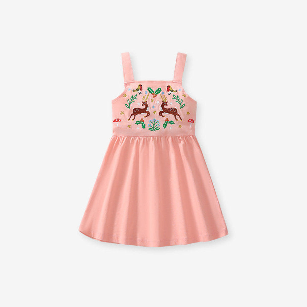 MyKids-USA® Girls Sleeveless Symmetrical Cartoon Pattern Strap Dress