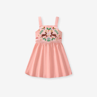 MyKids-USA® Girls Sleeveless Symmetrical Cartoon Pattern Strap Dress