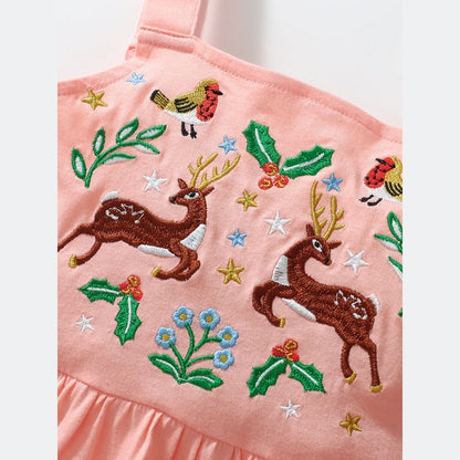 MyKids-USA® Girls Sleeveless Symmetrical Cartoon Pattern Strap Dress
