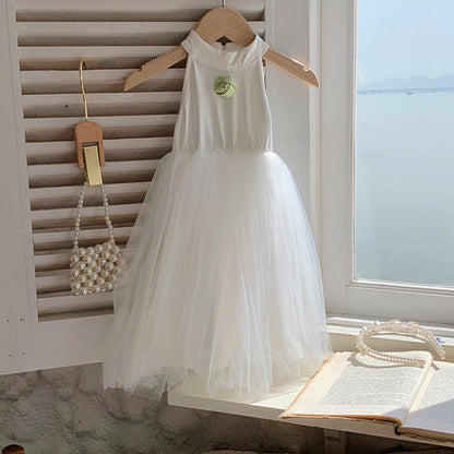 MyKids-USA® Baby Kids Girls French Crew Neck Sleeveless 3D Flowers Mesh Patchwork Princess Dress