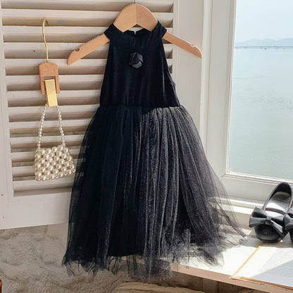 MyKids-USA® Baby Kids Girls French Crew Neck Sleeveless 3D Flowers Mesh Patchwork Princess Dress