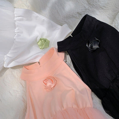 MyKids-USA® Baby Kids Girls French Crew Neck Sleeveless 3D Flowers Mesh Patchwork Princess Dress