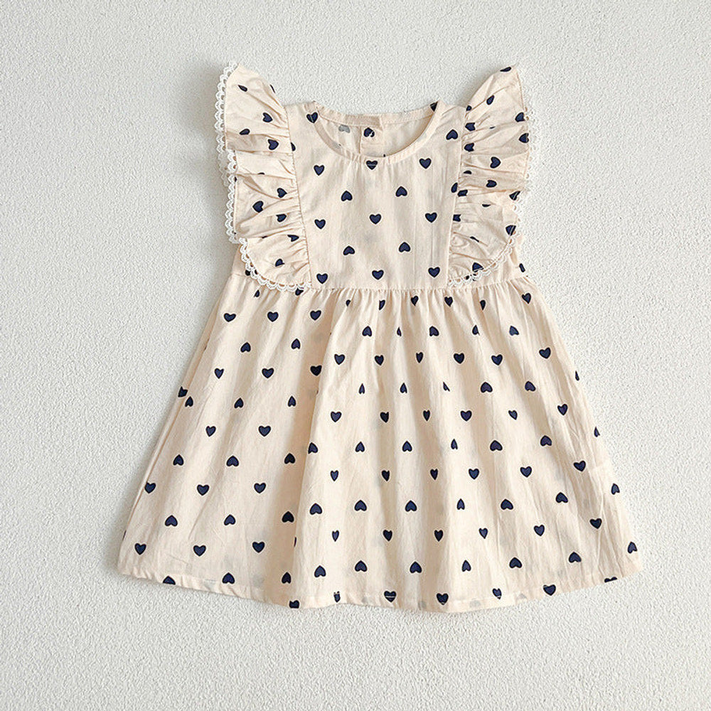 MyKids-USA® Baby Kids Girls Heart Pattern Sleeveless Crew Neck bodysuit And Girls’ Dress – Princess Sister Matching Set