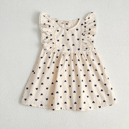 MyKids-USA® Baby Kids Girls Heart Pattern Sleeveless Crew Neck bodysuit And Girls’ Dress – Princess Sister Matching Set
