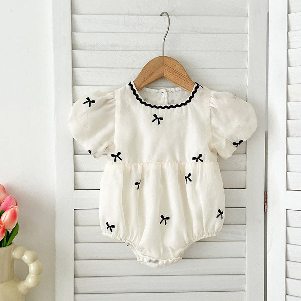 MyKids-USA® Baby Kids Girls Butterfly Bows Pattern Short Sleeves Crew Neck bodysuit And Girls’ Dress – Princess Sister Matching Set