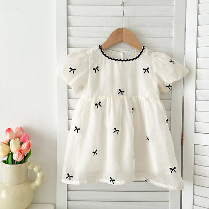 MyKids-USA® Baby Kids Girls Butterfly Bows Pattern Short Sleeves Crew Neck bodysuit And Girls’ Dress – Princess Sister Matching Set
