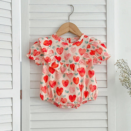 MyKids-USA® Summer Baby Kids Girls Heart Pattern Short Sleeves Crew Neck bodysuit – Princess Sister Matching
