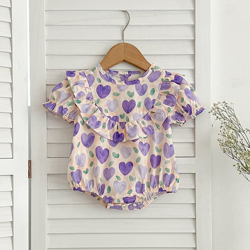 MyKids-USA® Summer Baby Kids Girls Heart Pattern Short Sleeves Crew Neck bodysuit – Princess Sister Matching