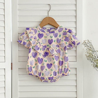 MyKids-USA® Summer Baby Kids Girls Heart Pattern Short Sleeves Crew Neck bodysuit – Princess Sister Matching