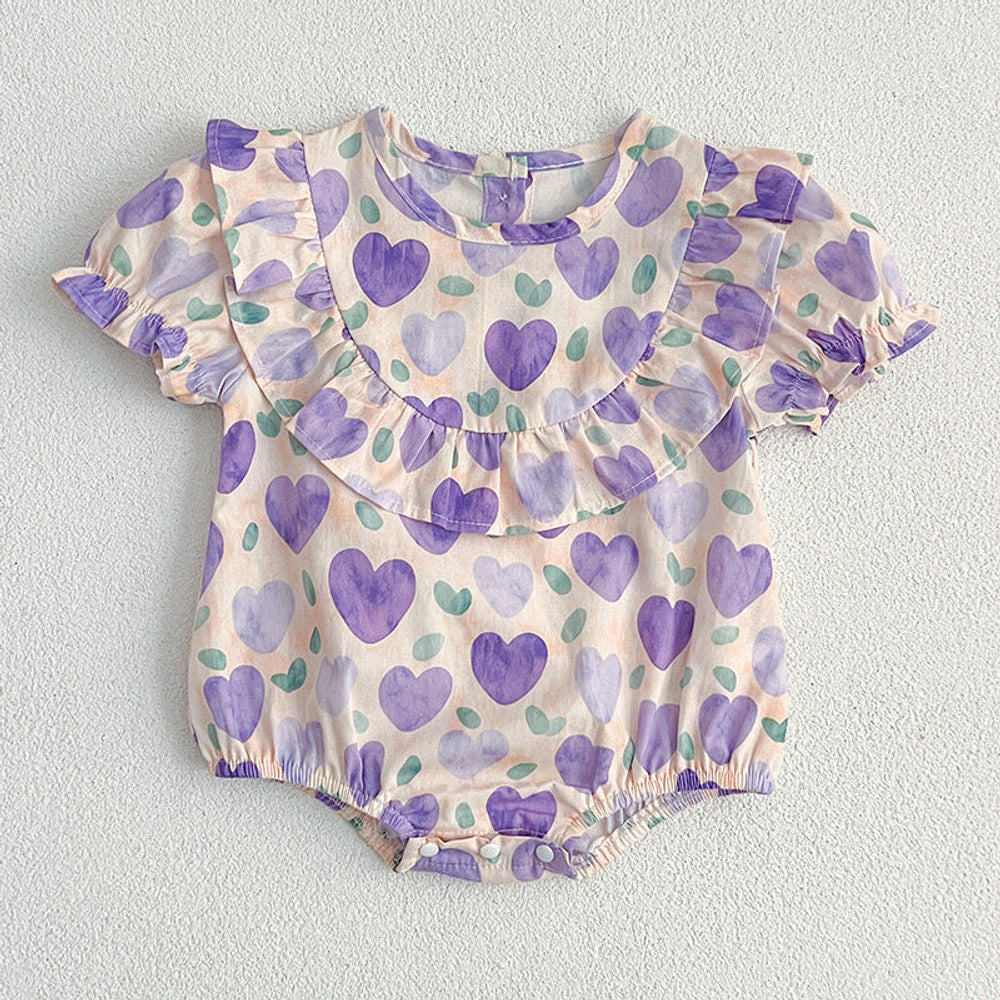 MyKids-USA® Summer Baby Kids Girls Heart Pattern Short Sleeves Crew Neck bodysuit – Princess Sister Matching