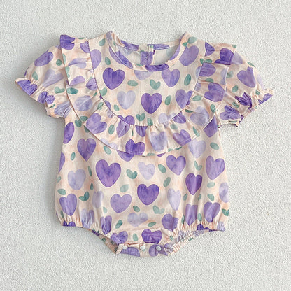 MyKids-USA® Summer Baby Kids Girls Heart Pattern Short Sleeves Crew Neck bodysuit – Princess Sister Matching