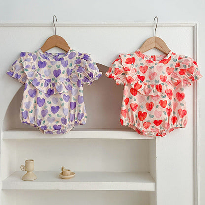 MyKids-USA® Summer Baby Kids Girls Heart Pattern Short Sleeves Crew Neck bodysuit – Princess Sister Matching