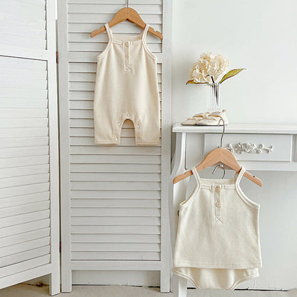 MyKids-USA® Baby Kids Waffle Grid Sleeveless Vest And Bloomers Sets And Romper – Casual Matching Set