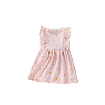 MyKids-USA® Baby Kids Girls Sleeveless Floral Print Round Neck Pink Dress