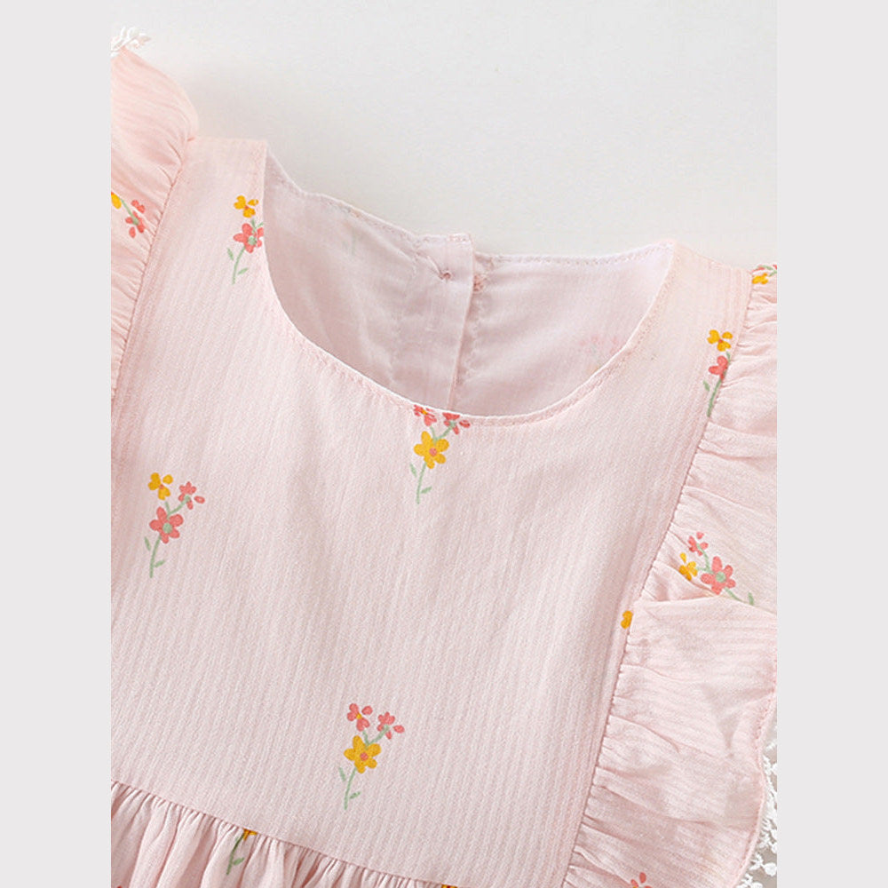 MyKids-USA® Baby Kids Girls Sleeveless Floral Print Round Neck Pink Dress