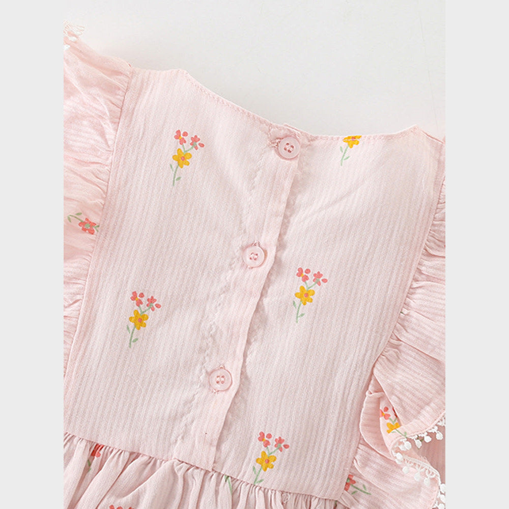 MyKids-USA® Baby Kids Girls Sleeveless Floral Print Round Neck Pink Dress