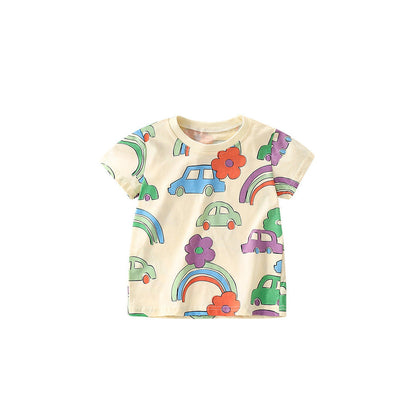 MyKids-USA® Boys’ Cartoon Rainbow Cars Pattern Short Sleeves T-Shirt In European And American Style