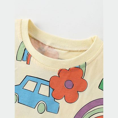 MyKids-USA® Boys’ Cartoon Rainbow Cars Pattern Short Sleeves T-Shirt In European And American Style